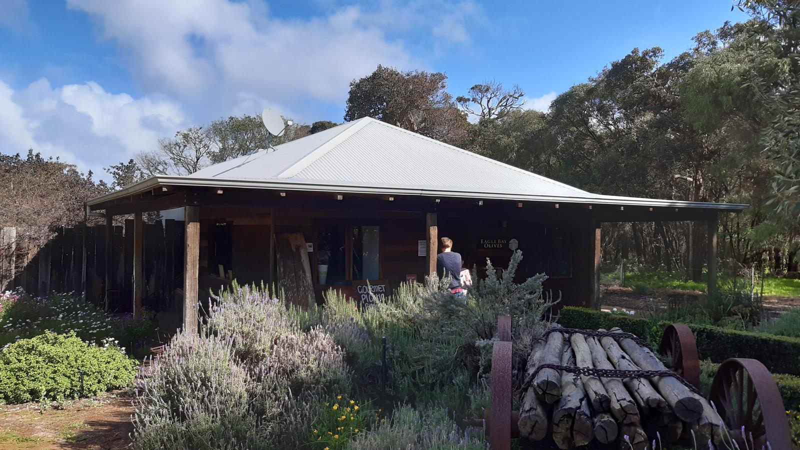 Shopfront and lavender garden at Eagle Bay Olives farm, Western Australia
